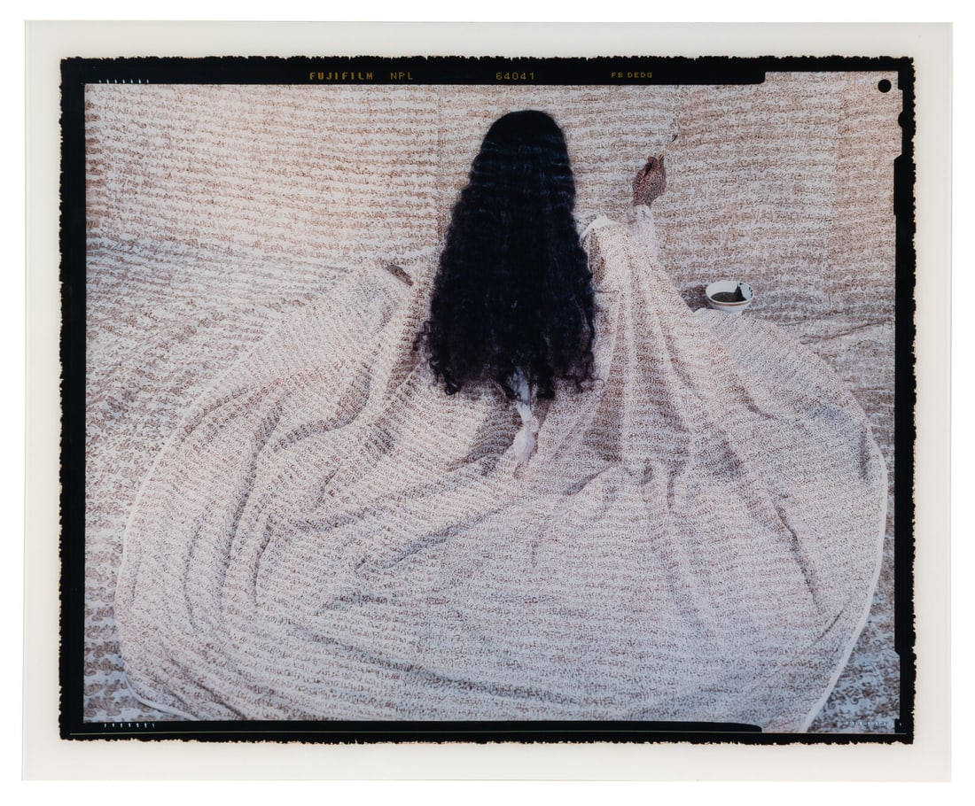 Lalla Essaydi (Moroccan, b. 1956) Converging Territories #43; printed 2004: Lalla Essaydi (Moroccan, b. 1956) Converging Territories #43; printed 2004 c-print face-mounted to acrylic signed, titled, dated and numbered 11/15 in ink, to artist label verso 29 x 36 inches. Proper