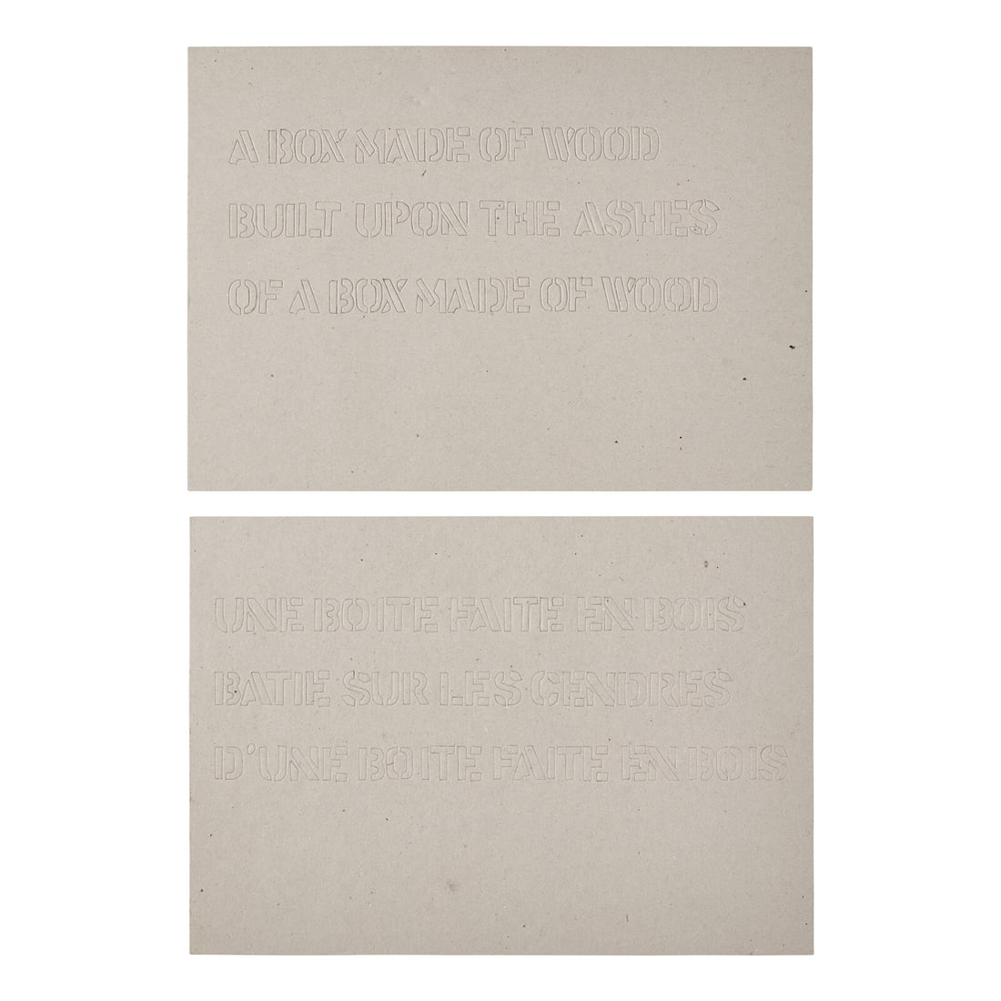 Lawrence Weiner (American, 1942-2021) Une boit faite en bois sur les cendres d'une boite faite en (1 of 2)