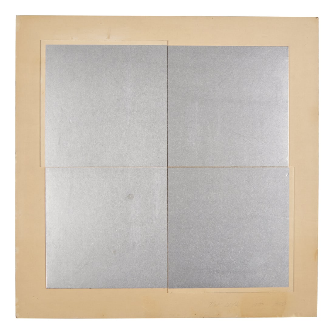 Robert Huot (American, b. 1935) Untitled, 1967: Robert Huot (American, b. 1935) Untitled, 1967 silver paint on board signed and dedicated For Seth from Bob (lower right) 19 5/8 x 19 5/8 inches. Property from the Collection of the Late Seth Siegelau