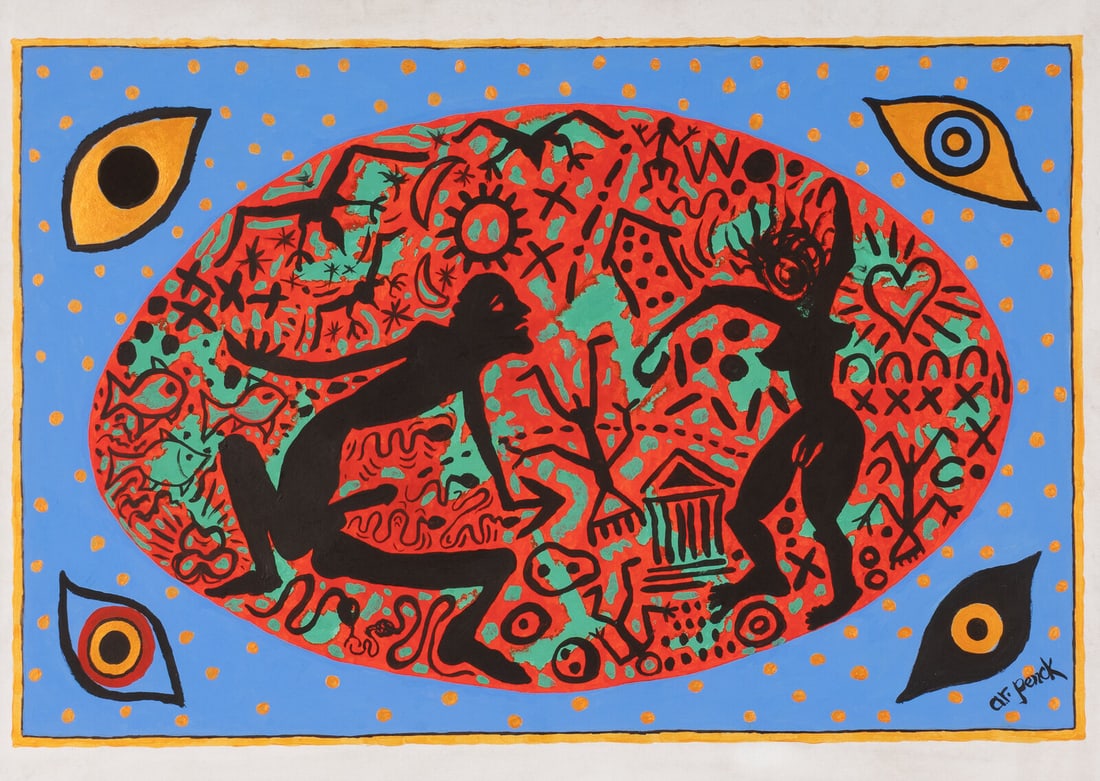 A. R. Penck (German, 1939-2017) Untitled (4 Eyes and 2 Figures) (1 of 3)