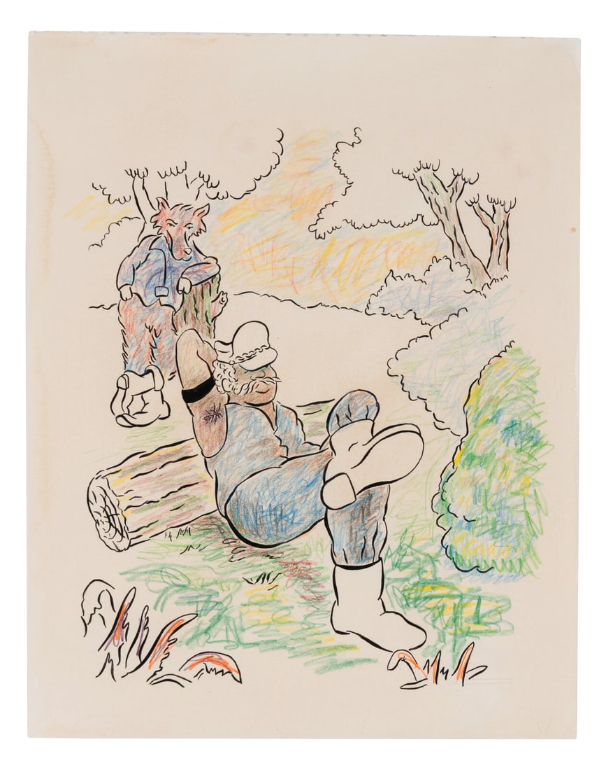 John Bankston (American, b. 1963) Hatching a Plan, 2002: John Bankston (American, b. 1963) Hatching a Plan, 2002 watercolor, colored pencil and acrylic on paper signed John Bankston, titled and dated (verso) 19 1/4 x 15 inches. Property Sold to Benefit Clev