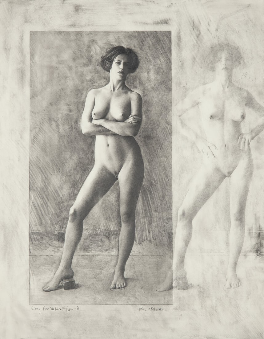 Kent Bellows (American, 1949-2005) Study for "No Heat", 1995: Kent Bellows (American, 1949-2005) Study for "No Heat", 1995 graphite on paper signed K. Bellows (lower center), titled and dated (lower left) 23 3/4 x 18 3/4 inches. From a Distinguished Private Coll