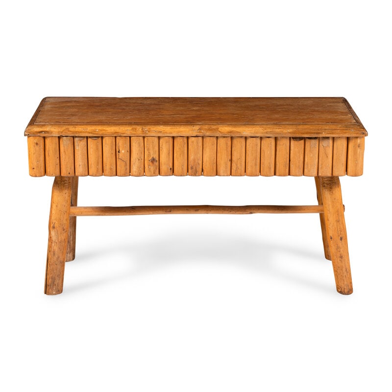 A Bench in the Style of Thomas Molesworth: A Bench in the Style of Thomas Molesworth with a hinged storage lid. Height 21 1/2 x width 38 x depth 15 inches. From an Old Hollywood Family This lot is located in Chicago. 