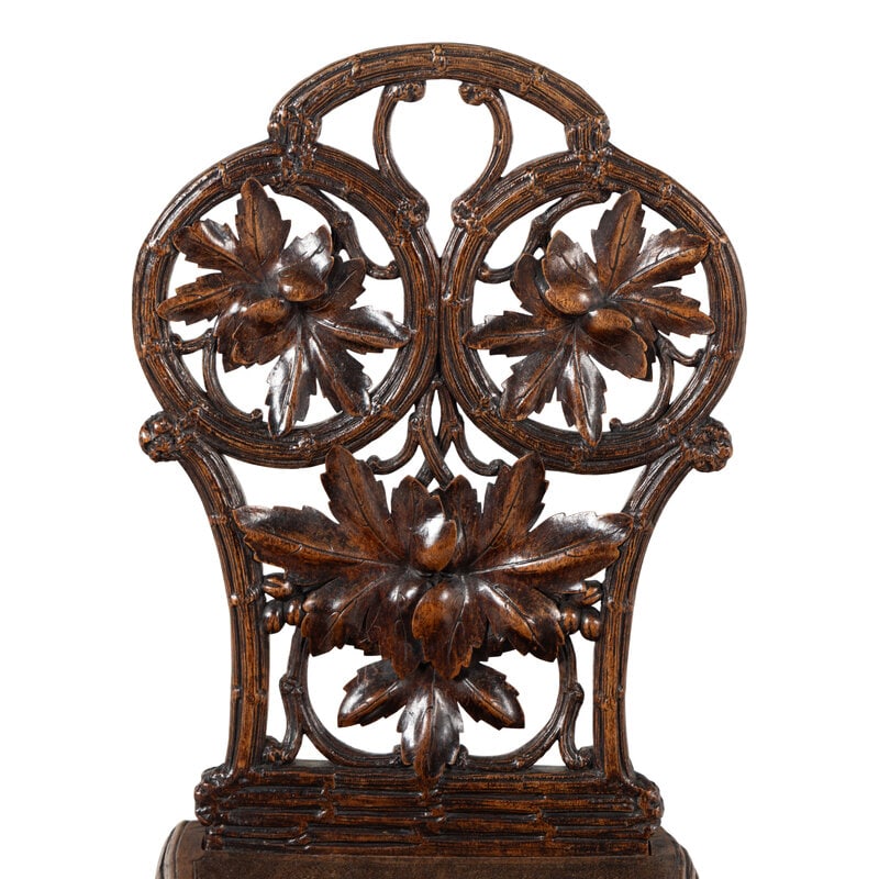 A Pair of Black Forest Oak Leaf Carved Side Chairs - 2