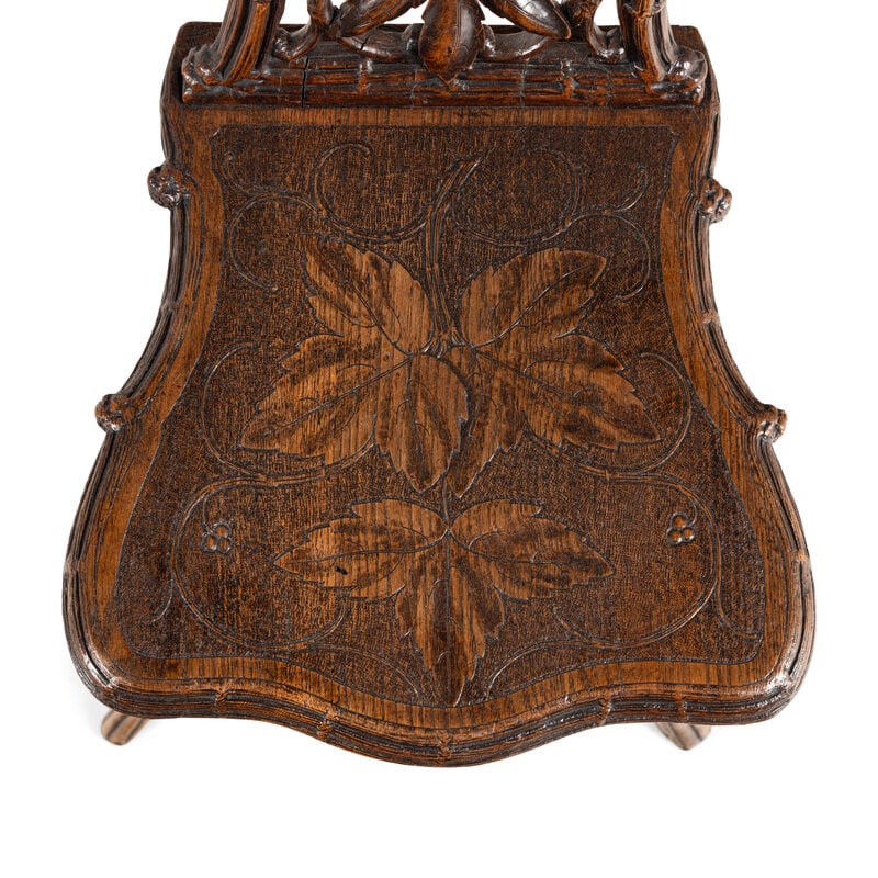 A Pair of Black Forest Oak Leaf Carved Side Chairs - 3