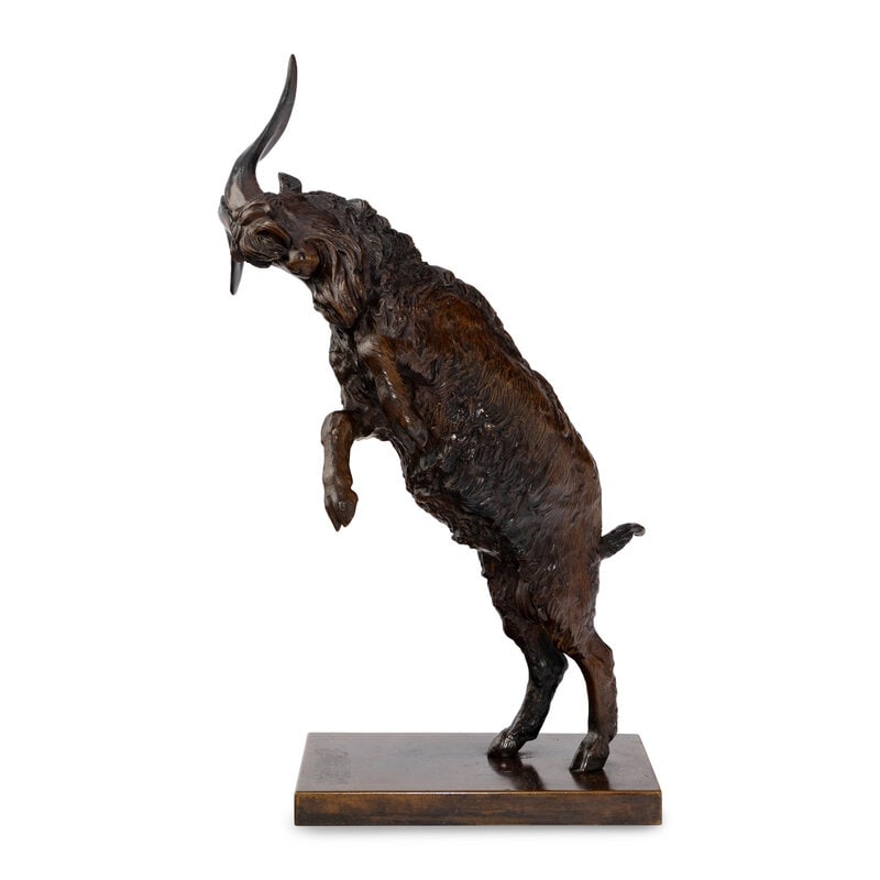 Vilhelm Bissen (Danish, 1836-1913) Mountain Goat: Vilhelm Bissen(Danish, 1836-1913)Mountain GoatBronzeinitialed VB with a Rasmussen Copenhagen foundry mark Height 12 3/4 inches. From an Old Hollywood Family This lot is located in Chicago. SizeHeight