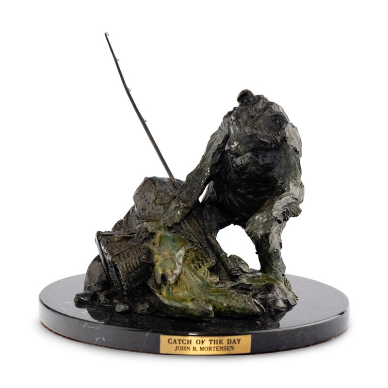 John Mortensen (American, 20th Century) Catch of the Day: John Mortensen(American, 20th Century)Catch of the DayBronzesigned John Mortensen, copyrighted and dated 1990 and numbered 14/30 bronze height 7 1/2 x width 8 inches. From an Old Hollywood Family