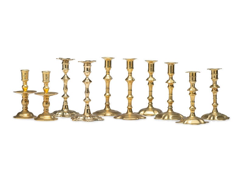 Five Pairs of English Cast Brass Candlesticks - 2