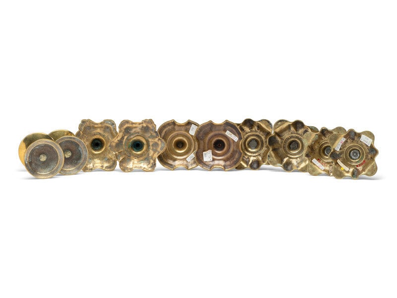 Five Pairs of English Cast Brass Candlesticks - 3