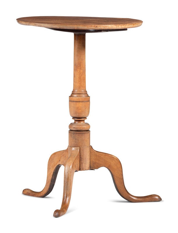 A Federal Tiger Maple and Cherrywood Candlestand (1 of 2)