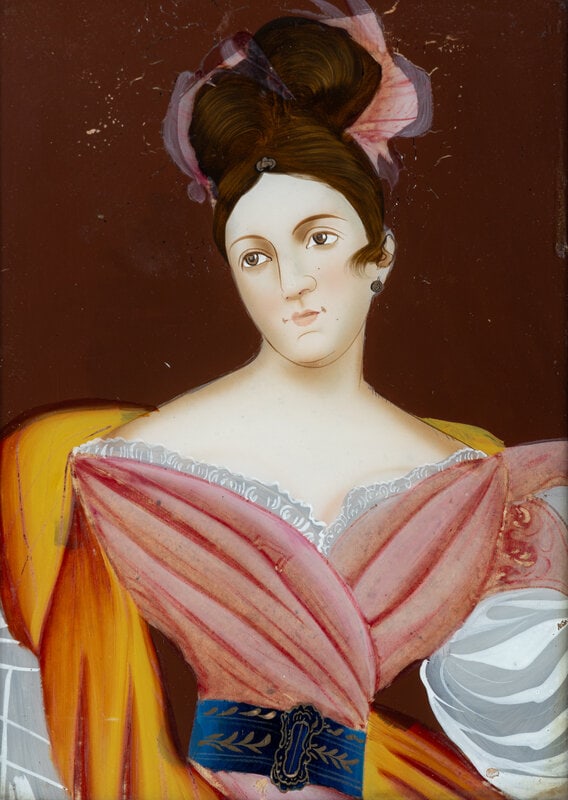 A Chinese Export Reverse Painted Glass Portrait of a Young Lady - 2