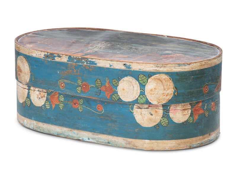 A North European Polychrome Decorated Storage Box: A North European Polychrome Decorated Storage Box Circa 1820 Height 7 7/8 x width 19 3/4 x depth 12 1/4 inches. This lot is located in Cincinnati. 