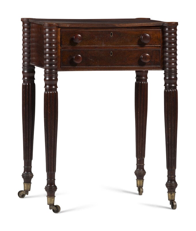 A Classical Carved and Figured Mahogany Two-Drawer Work Stand (1 of 3)