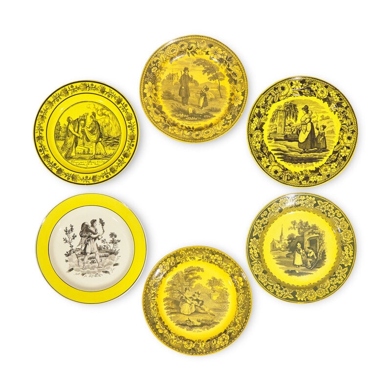 A Set of Five Creil-Montereau Faience Transferware Plates: A Set of Five Creil-Montereau Faience Transferware Plates Circa 1850, Directorship of Louis Lebeuf8 1/2” diameter Property from the Collection of Phyllis and Fred Pressman This lot is located