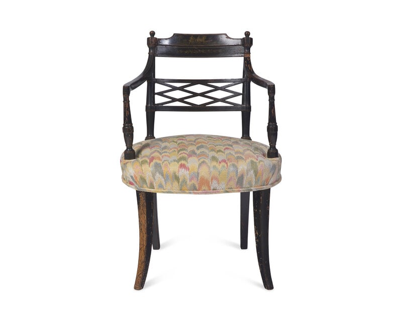 A Pair of Regency Ebonized and Grisaille-Decorated Armchairs - 2