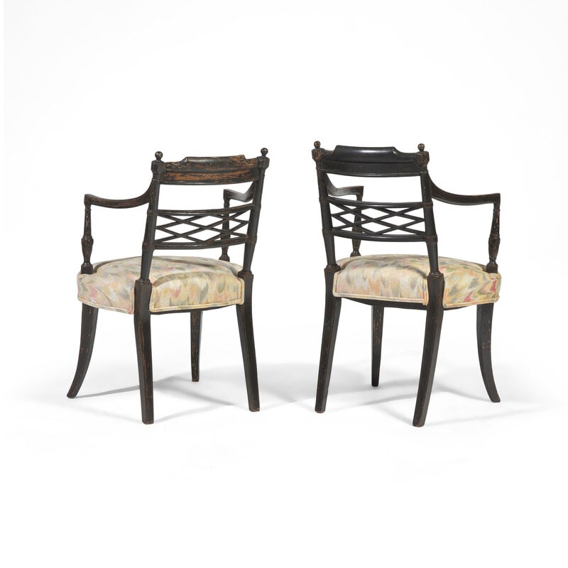 A Pair of Regency Ebonized and Grisaille-Decorated Armchairs - 3