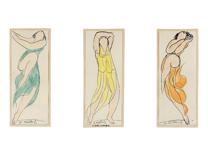 Abraham Walkowitz (American, 1878-1965) Three Studies of Isadora Duncan: Abraham Walkowitz(American, 1878-1965)Three Studies of Isadora Duncanwatercolor and ink on papersigned A. Walkowitz (lower center) each 7 x 3 inches. This lot is located in Chicago. Sizeeach 7 x 3