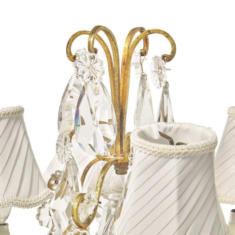 A Pair of Gilt-Metal and Pressed-Glass Four-Light Candelabra-Form Lamps - 2