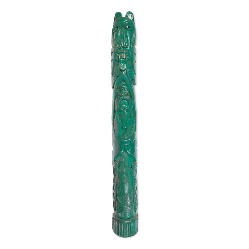 Billy Roper, A Carved and Green-Painted Wood Totem Pole: The Birth of a Carver: Billy Roper, A Carved and Green-Painted Wood Totem Pole: The Birth of a Carver Georgia, Dated, "2000" incised on the back, "By Billy Roper 2000/ The Birth of a Carver." 89 x 10 inches. Property