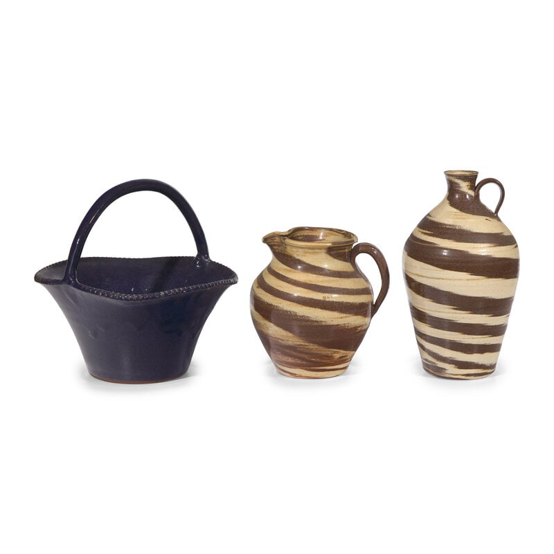 Wayne Hewell and Jeffrey McDowell, Three Glazed Stoneware Works: Two Swirl Jugs and a Basket - 2