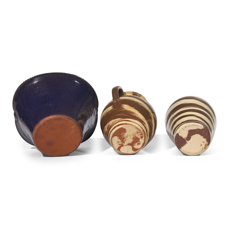Wayne Hewell and Jeffrey McDowell, Three Glazed Stoneware Works: Two Swirl Jugs and a Basket - 3