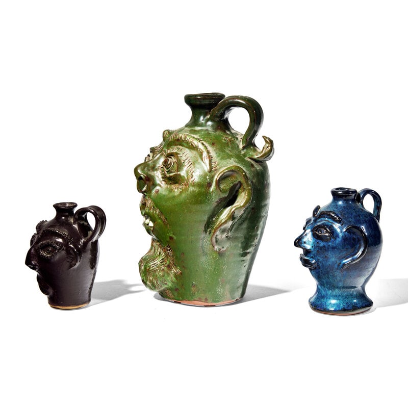 Bobby Ferguson and Stanley Ferguson, Three Glazed Stoneware Face Jugs - 2