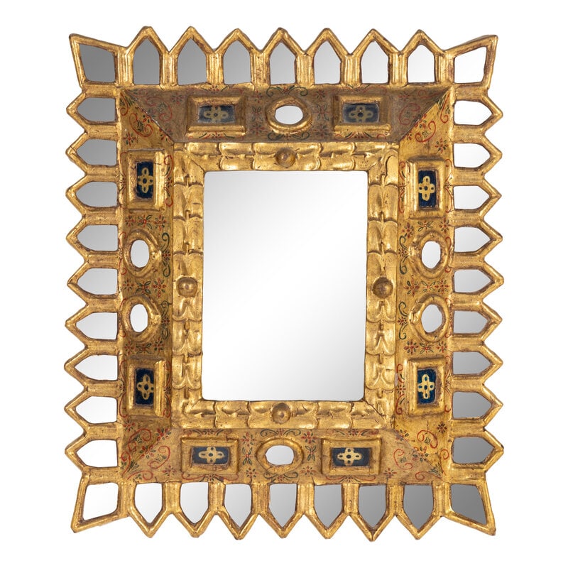 A Spanish Baroque Style Giltwood Mirror: A Spanish Baroque Style Giltwood Mirror Probably 20th Century with Period ElementsHeight 18 1/4 x width 15 3/4 inches. Property of a California Collector This lot is located in Chicago. SizeHeight 18