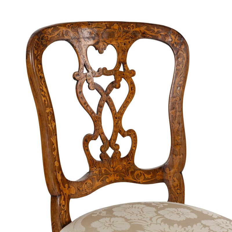 A Pair of Dutch Rococo Marquetry and Walnut Side Chairs - 3