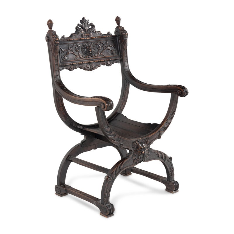 An Italian Renaissance Revival Carved Walnut Savonarola Chair  - 2