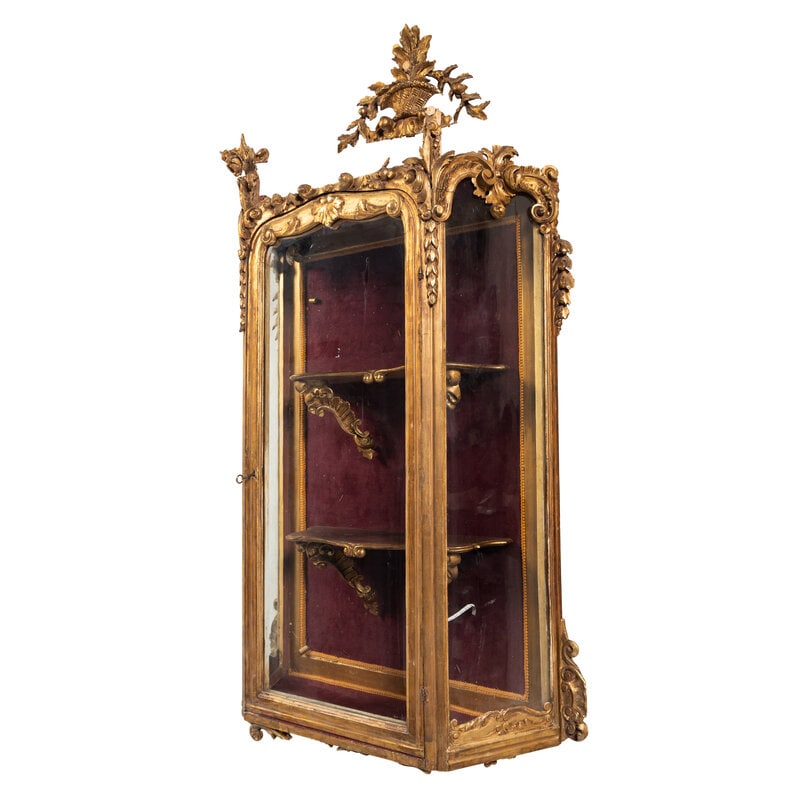 A Rococo Revival Carved Giltwood Hanging Collector's Cabinet - 2