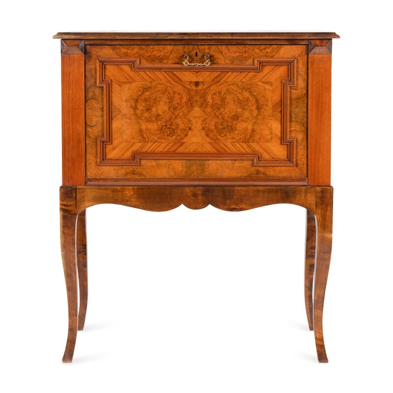 A Continental Carved and Figured Walnut Bureau (1 of 3)