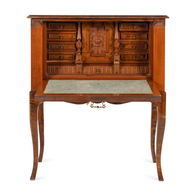 A Continental Carved and Figured Walnut Bureau - 3