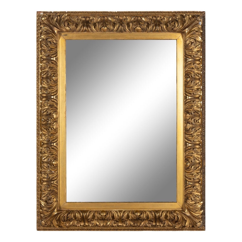 A Continental Baroque Style Carved Giltwood Mirror: A Continental Baroque Style Carved Giltwood Mirror Late 19th Century Height 59 x width 45 1/2 inches. This lot is located in Chicago. Size Height 59