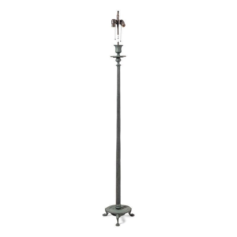 A Neoclassical Style Patinated Bronze Floor Lamp : A Neoclassical Style Patinated Bronze Floor Lamp 20th CenturyHeight excluding electrical fittings 59 1/2 inches. Property of a California Collector This lot is located in Chicago. SizeHeight