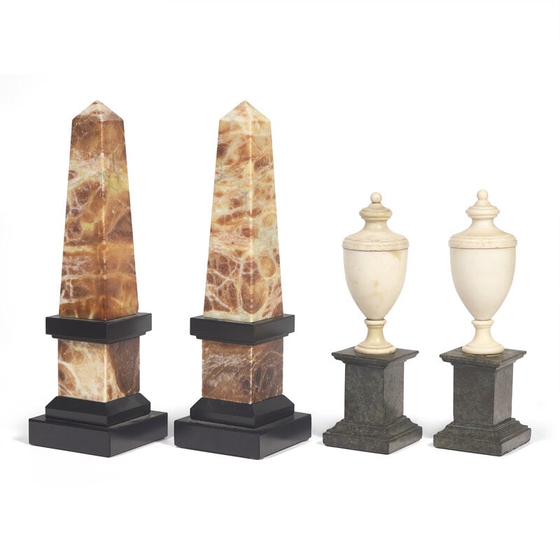 A Pair of Continental Onyx Obelisks and a Pair of English Marble Urn Ornaments - 2