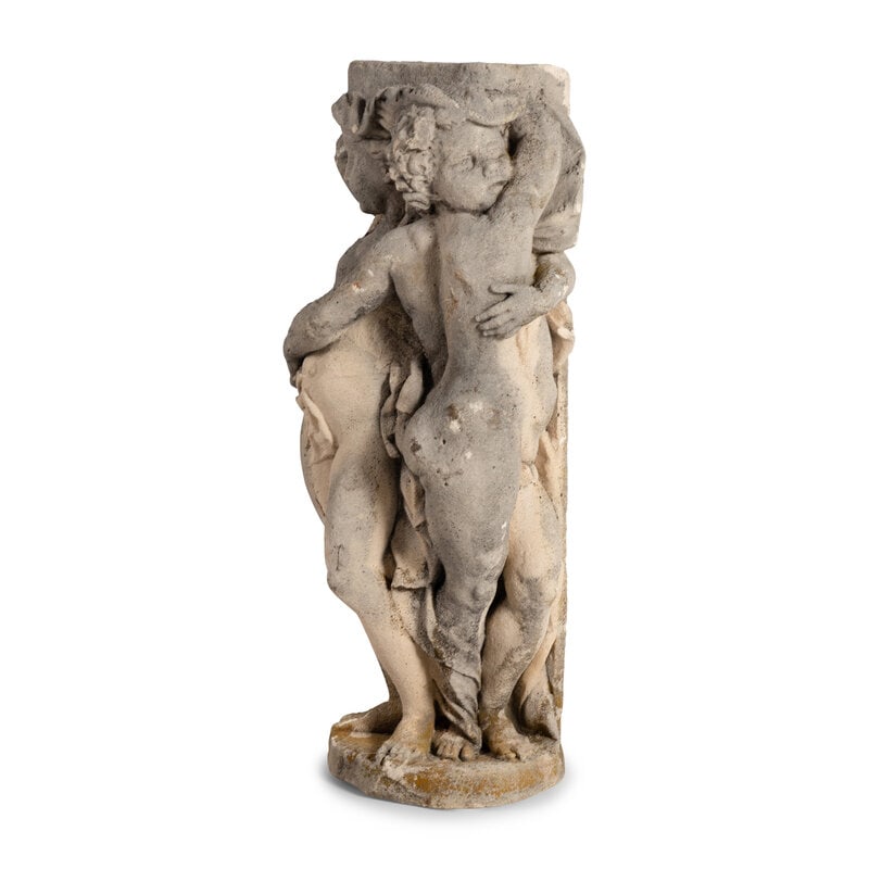 A Cast Stone Garden Figural Group: A Cast Stone Garden Figural Group 20th Century Height 45 x width 20 inches. This lot is located in Chicago. ProvenanceProvenance:Estate of Christel DeHaan, Indianapolis, IndianaAcquired from the