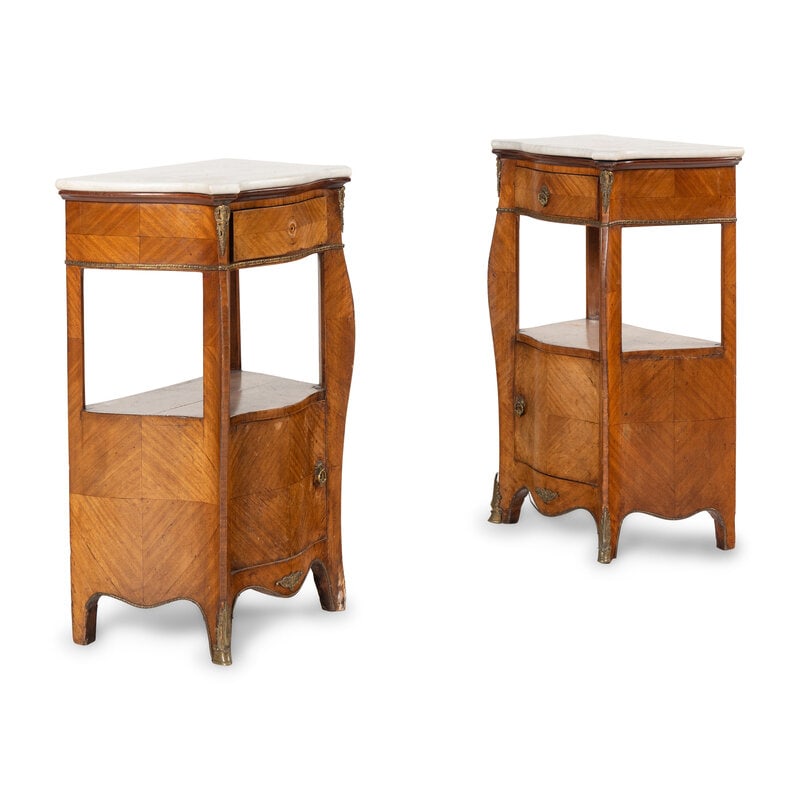 A Pair of Louis XV Style Marble Top Mahogany Side Cabinets  - 2
