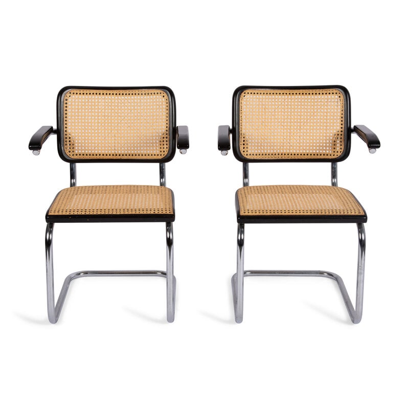 A Pair of Marcel Breuer Cesca Armchairs : A Pair of Marcel Breuer Cesca Armchairs Height 31 x width 21 1/2 x depth 22 inches. This lot is located in Chicago. ConditionIn overall stable condition. One of the chairs has a roughly 5
