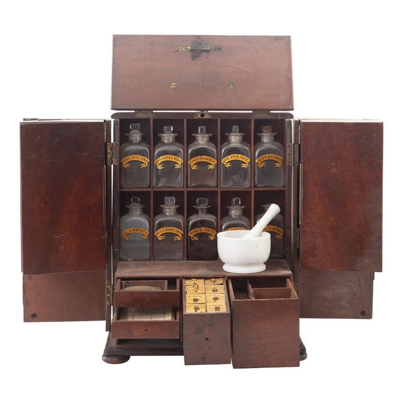 [Medicine] 19th Century wooden cased apothecary cabinet.  - 4