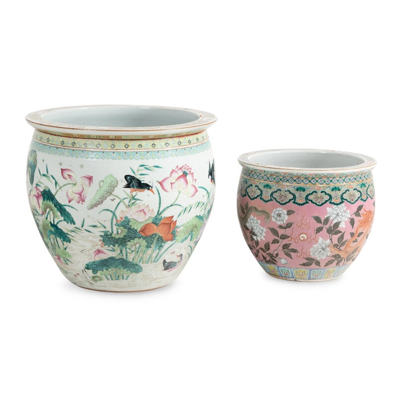 Two Chinese Jardinières : Two Chinese Jardinières Largest height 19 x diameter 21 inches. Smallest height 13 1/2 x diameter 15 1/2 inches. Property of a California Collector This lot is located in Chicago. 