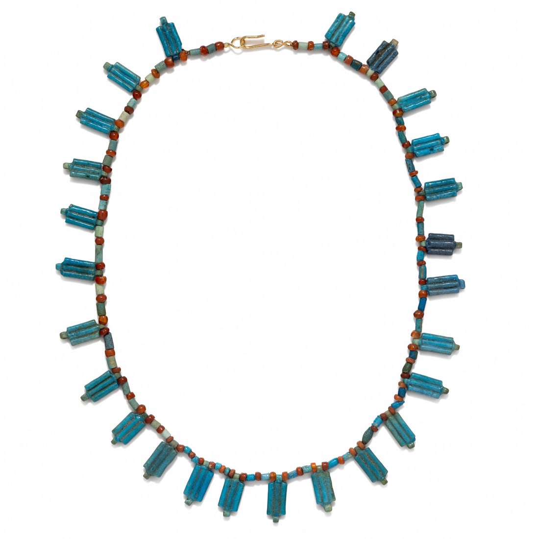 An Egyptian Faience and Carnelian Bead Necklace: An Egyptian Faience and Carnelian Bead Necklace New Kingdom, 18th Dynasty, Amarna Period, Reign of Akhenaten, 1353-1335 B.C. Length 44 cm (17 3/8 inches). Property from a Private Brooklyn Collection 