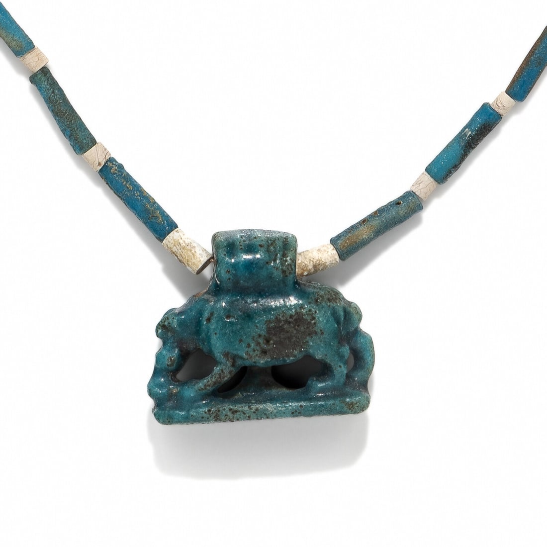 An Egyptian Faience Bead Necklace with Nut Pendant (1 of 3)