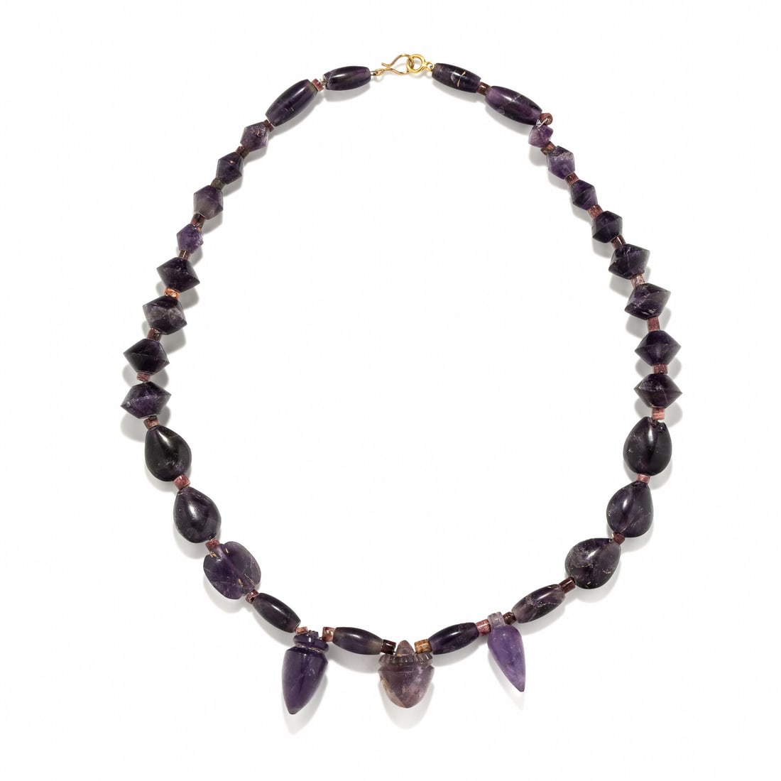 An Egyptian Amethyst Bead Necklace with Heart Pendants (1 of 2)