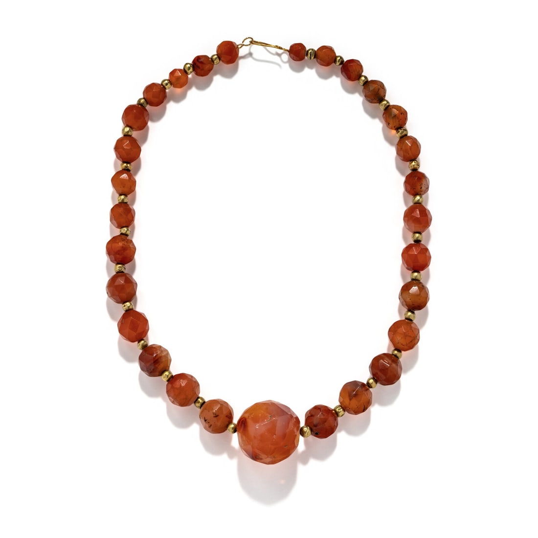 A Sasanian Gold and Carnelian Bead Necklace: A Sasanian Gold and Carnelian Bead Necklace Circa 5th Century A.D. Length 48 cm (18 7/8 inches); High karat gold; 92.9 grams. Property from a Private Brooklyn Collection Provenance: Private Collection