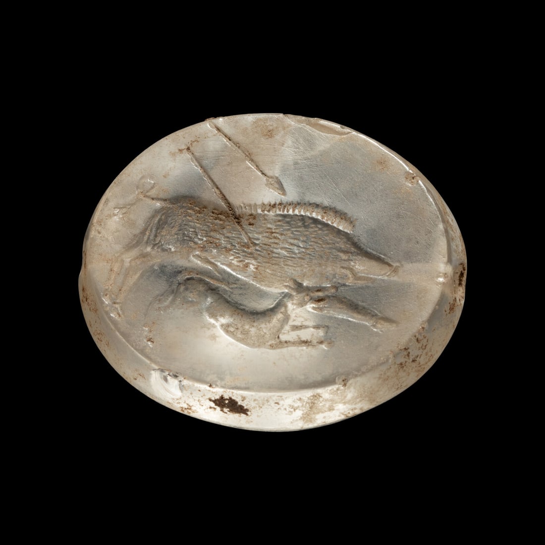 A Greco-Persian Rock Crystal Scaraboid with a Boar Hunt (1 of 4)