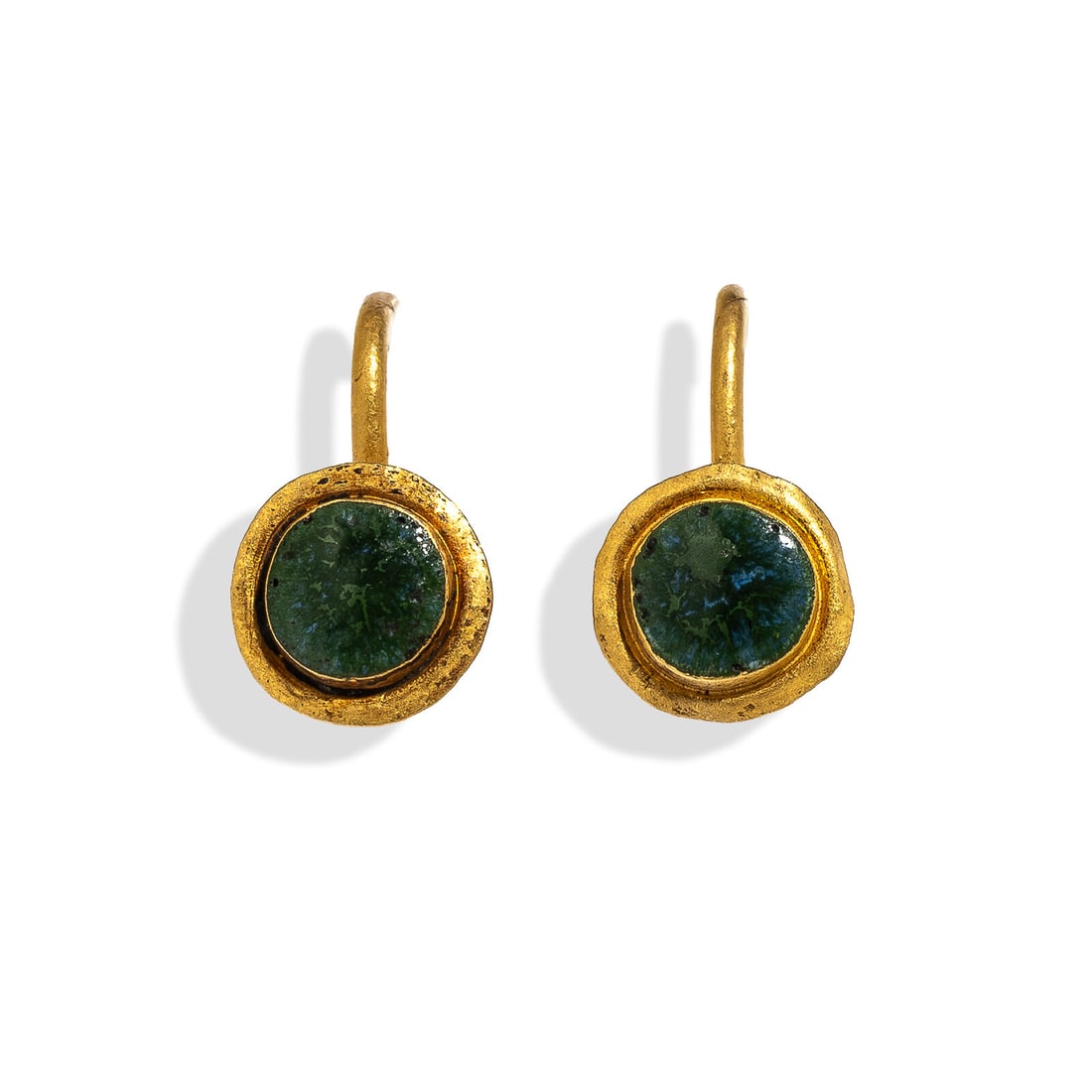 A Pair of Roman Gold and Glass Earrings: A Pair of Roman Gold and Glass Earrings Circa 1st-3rd Century A.D. Length 1.9 cm (3/4 inch); High karat gold; 2.65 grams. Property from a California Private Collection