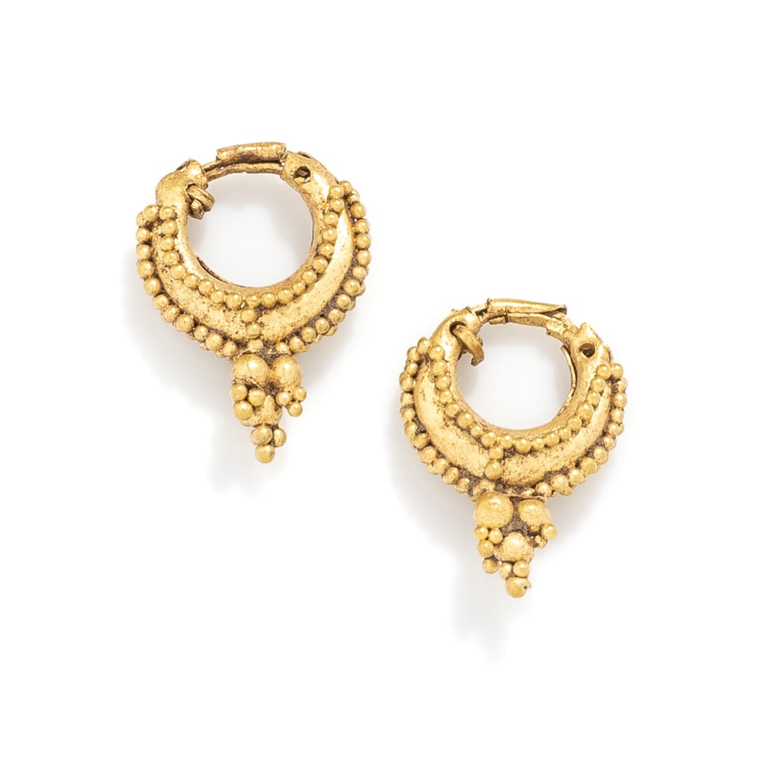 A Pair of Parthian Gold Hollow Earrings: A Pair of Parthian Gold Hollow Earrings Circa 1st Century B.C.-3rd Century A.D. Height 1.8 cm (3/4 inch); High karat gold; 4.1 grams. Provenance: Private Collection, Bergen County, New Jersey, formed