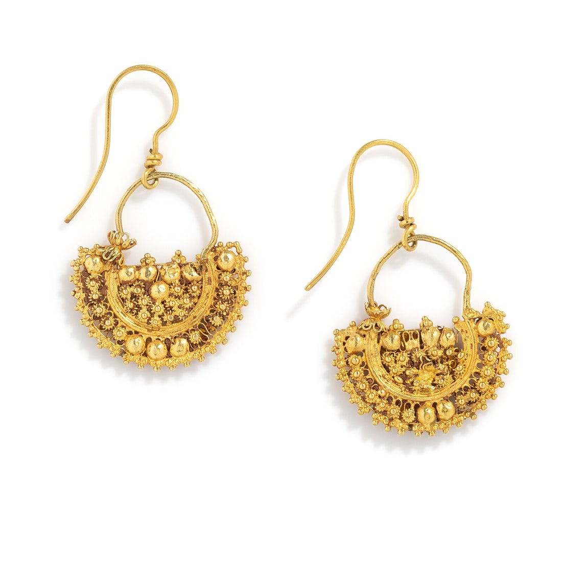 A Pair of Byzantine Gold Crescent Earrings: A Pair of Byzantine Gold Crescent Earrings Eastern Mediterranean, Circa 6th-7th Century A.D. Height 4.4 cm (1 3/4 inches); High karat gold; 9 grams. Provenance: Private Collection, Bergen County, New