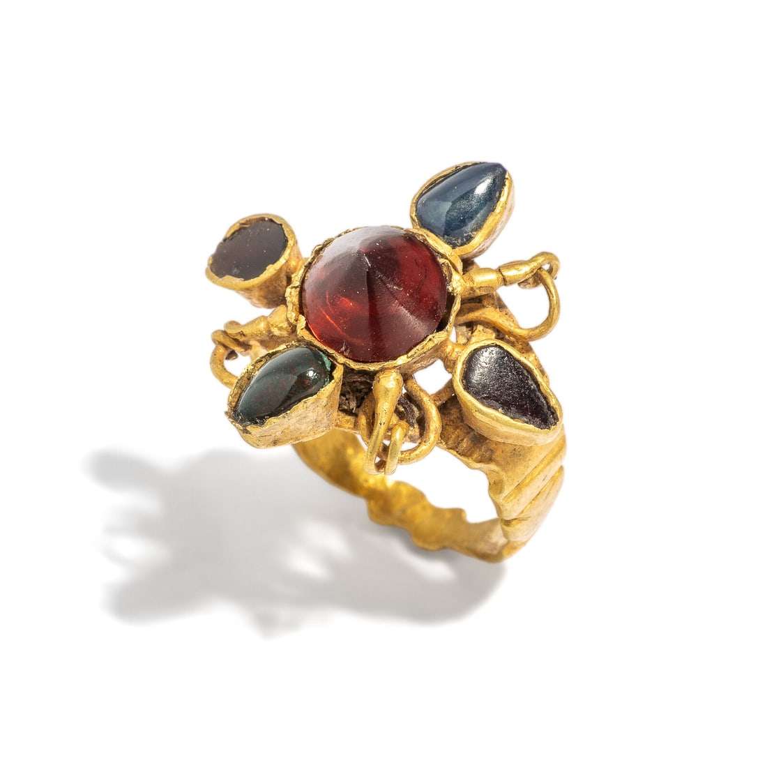A Byzantine Gold, Garnet, Sapphire, and Bloodstone Finger Ring (1 of 3)