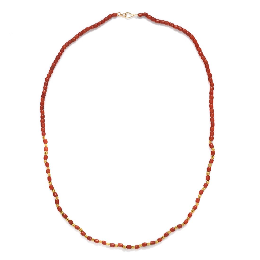 An Islamic Carnelian and Gold Bead Necklace: An Islamic Carnelian and Gold Bead Necklace Circa 7th-10th Century A.D. Length 62.5 cm (24 5/8 inches); High karat gold; 14.68 grams. Provenance: Private Collection, Bergen County, New Jersey, formed
